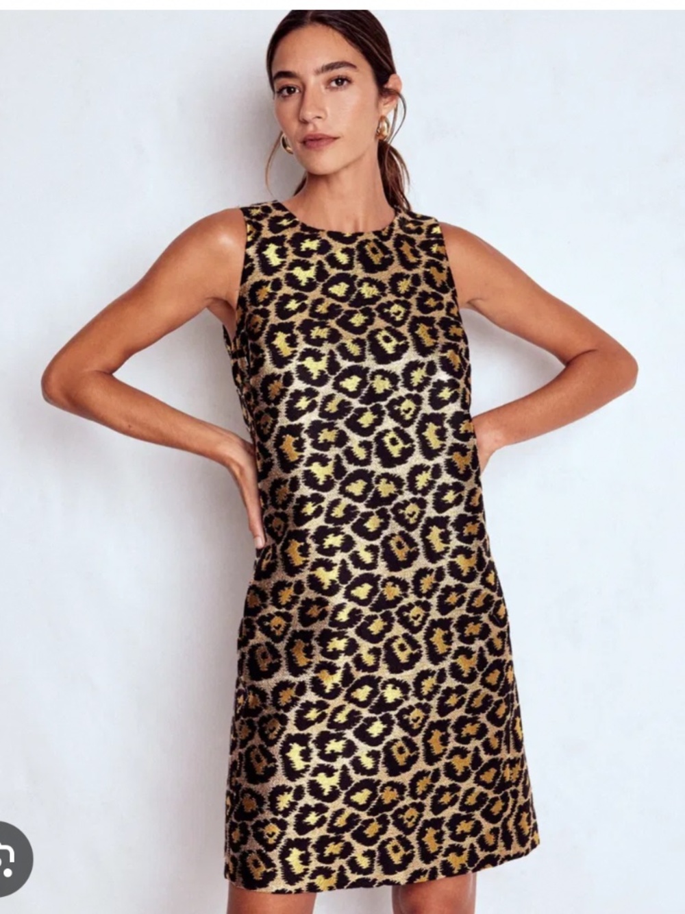 Boden Gold Metallic Leopard Jacquard Shift Dress L XL 14